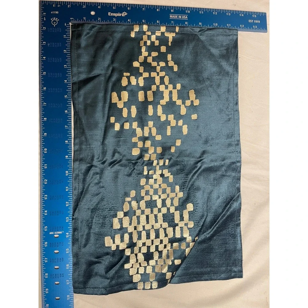 Set of 10 Teal Blue Velvet Gold Foil Geometric Placemat Decorative Textile 17x12
